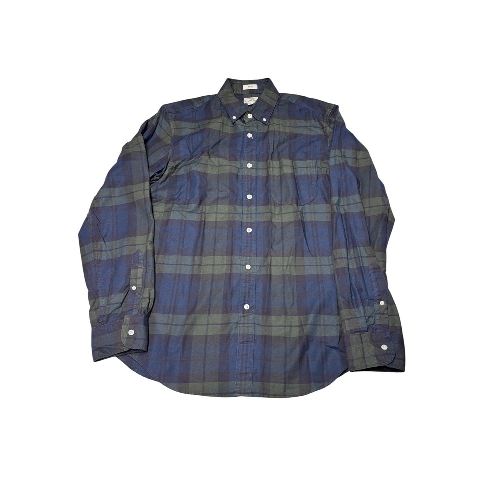 J. Crew Slim Fit Black Watch Plaid Cotton Oxford Shirt Navy Green K1993 Mens M